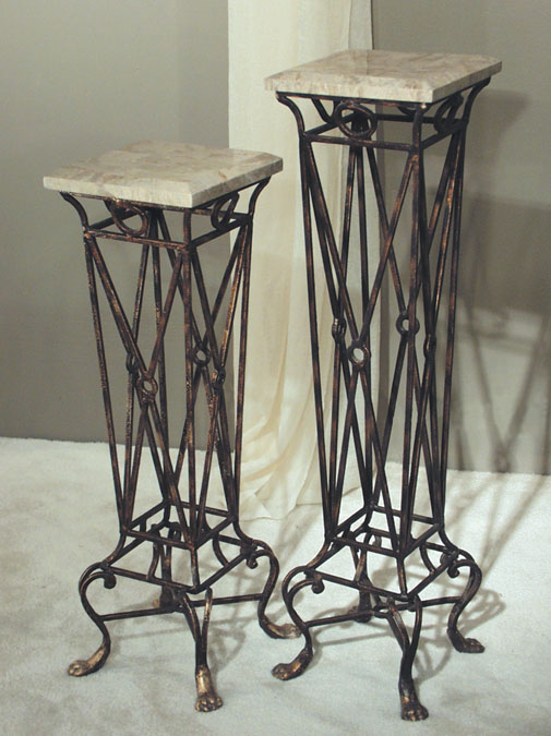 7-16-4-25-42 - 42 In. Cornelian Square Pedestal, Cantor Stone Top with Circle Patterns on Iron