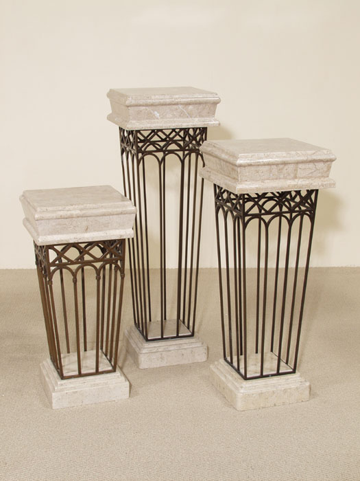 7-52-4-20-29 - 29 In. Tapered Square Dark Beige Stone and Iron Pedestal