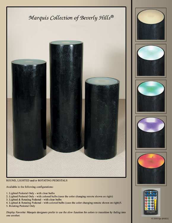 7-57-0-60-42 - 42 In. High Lighted Pedestal, Round, Smooth, Black Stone with 11-1/4  Opening