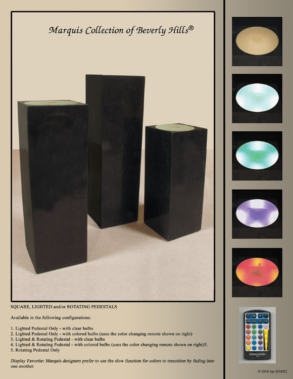 7-57-4-60-42 - 42 In. High Lighted Pedestal, Square, Smooth, Black Stone with 11-1/4  Opening