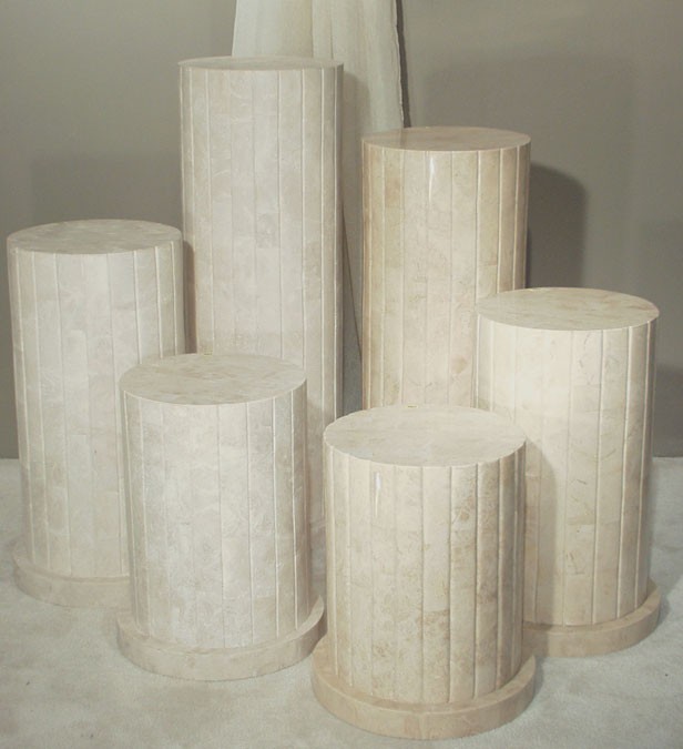 7-64-0-30-U42 - 42 In. Round  Fluted Pedestal  Beige Fossil Stone  Unpolished