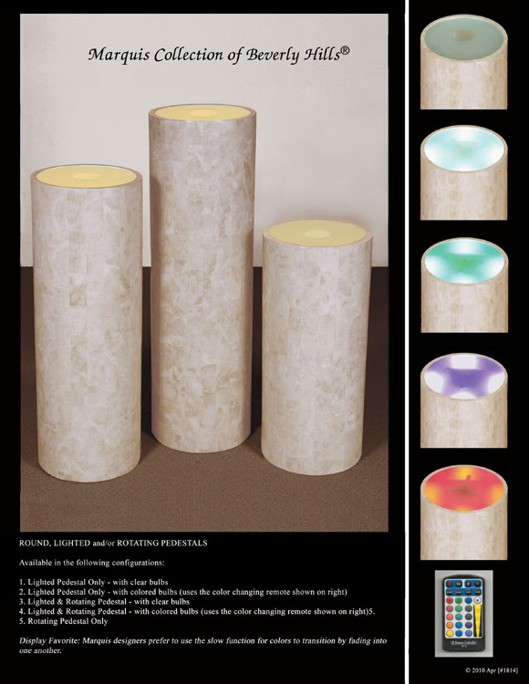 7-64-0-60-29 - 29 In. High Lighted Pedestal, Round, Smooth, Beige Fossil Stone with 11-1/4  Opening