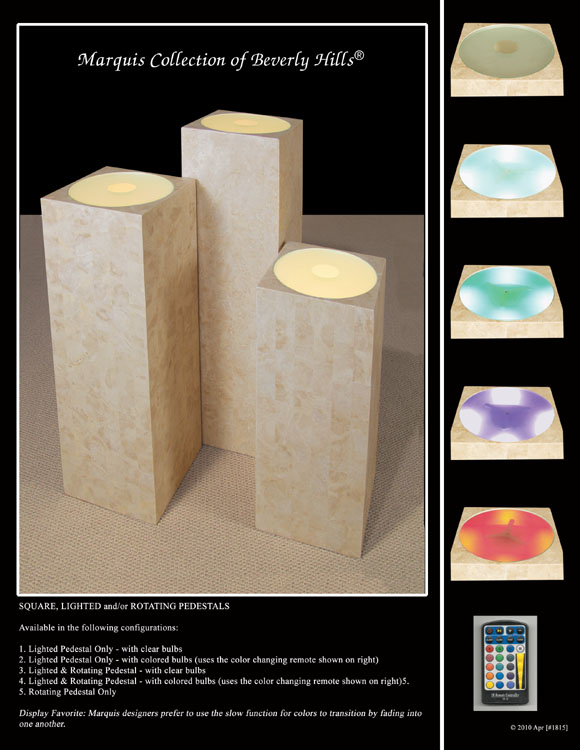 7-64-4-60-29 - 29 In. High Lighted Pedestal, Square, Smooth, Beige Fossil Stone with 11-1/4  Opening