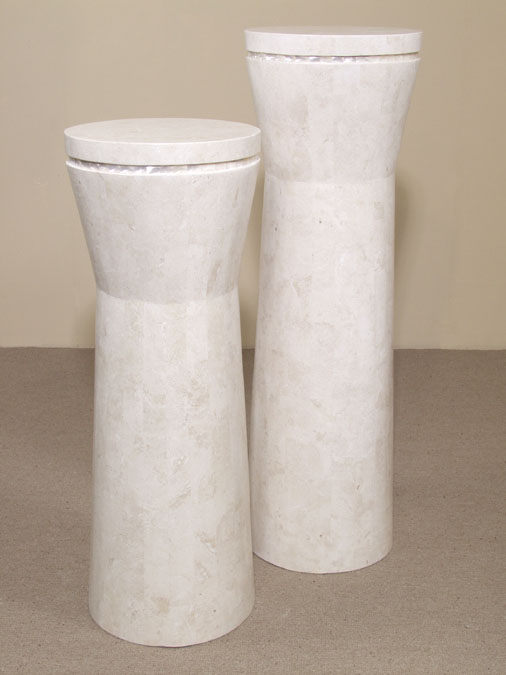 7-711-0-45-36 - 36 In. High 'Bora Bora' Pedestal, Round, White Ivory Stone with Trocca Shell Trim