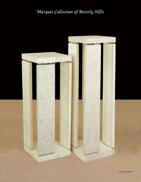 7-714-4-48-42 - 42 In. High Ultra Slim Contemporary Pedestal, Square, White Ivory Stone/Trocca Shell/Stainless Finish