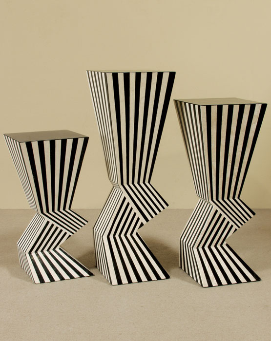 7-80A-4-80-29 - 29 In. High Stripes Pedestal, White Ivory Stone with Black Stone