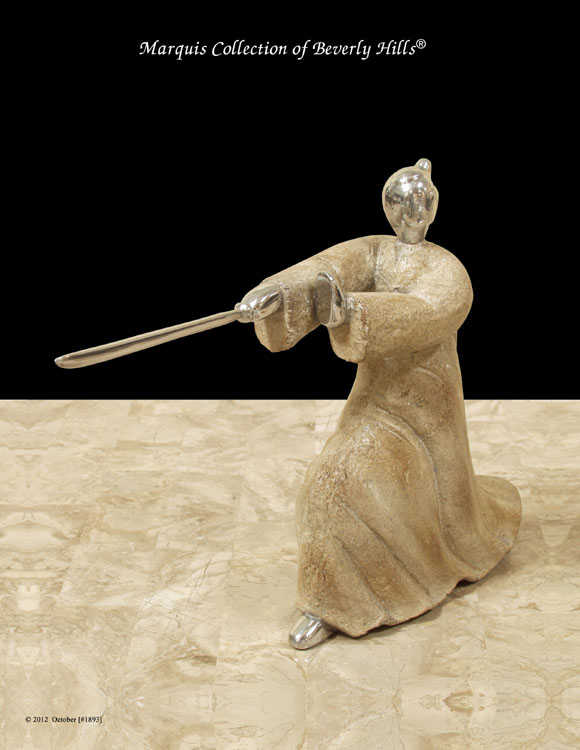 700-9532 - Swordplay Sculpture, Light Aged Stone with Stainless Finish