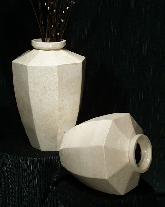 71-0302 - Tall Octagon Flower Vase  White Ivory Stone