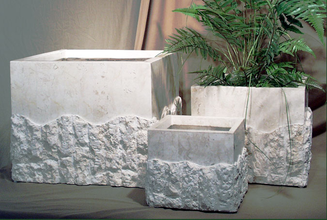 71-0351 - Small Square Rough and  Smooth Planter  White Ivory Stone
