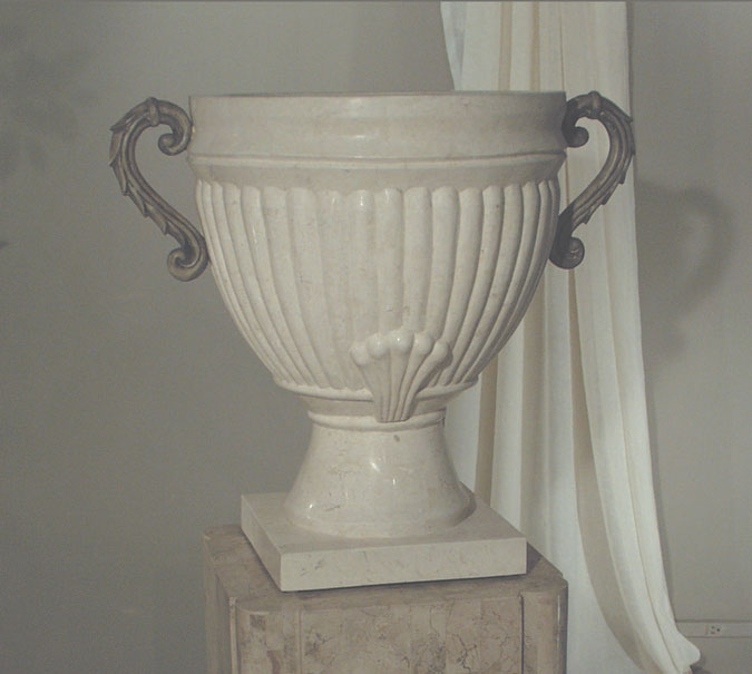 71-0355 - Caesar Planter - Round with Handles, White Ivory Stone