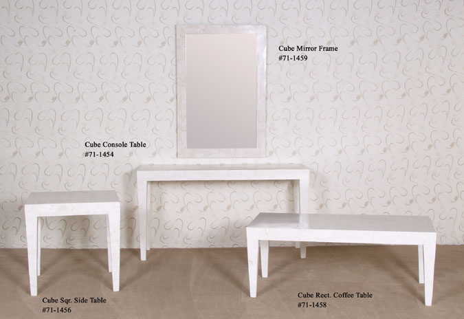 71-1459 - Cube Mirror Frame, White Ivory Stone-with mirror