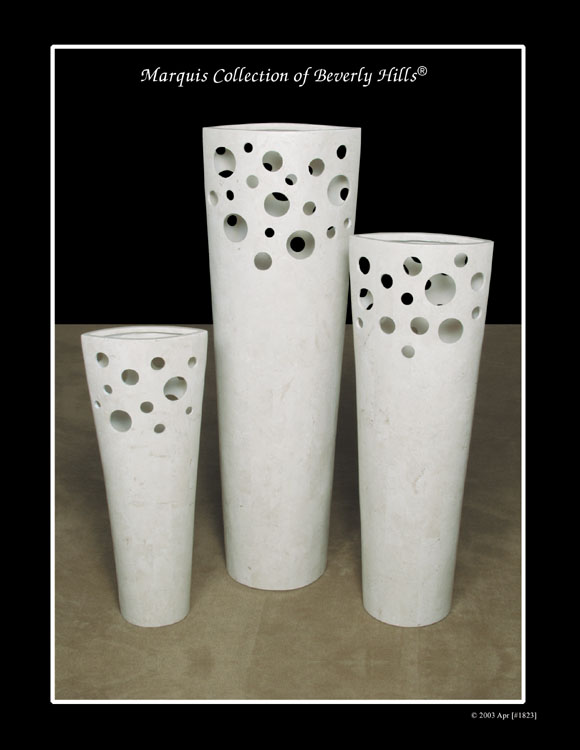 71-9391 - Rain Forest Vase (with Holes in Top Section) - 26 In. High, White Ivory Stone