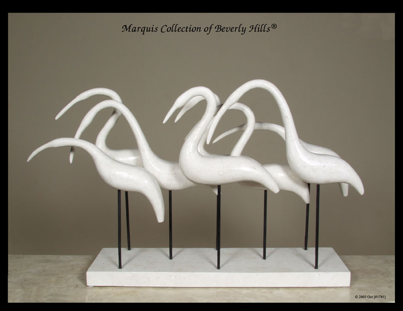 71-9512 - Birds at the Beach Sculpture, Solid White Ivory Stone