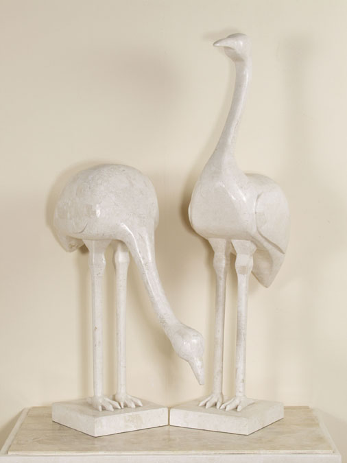 71-0533 - Crane Sculpture, Head-down, White Ivory Stone