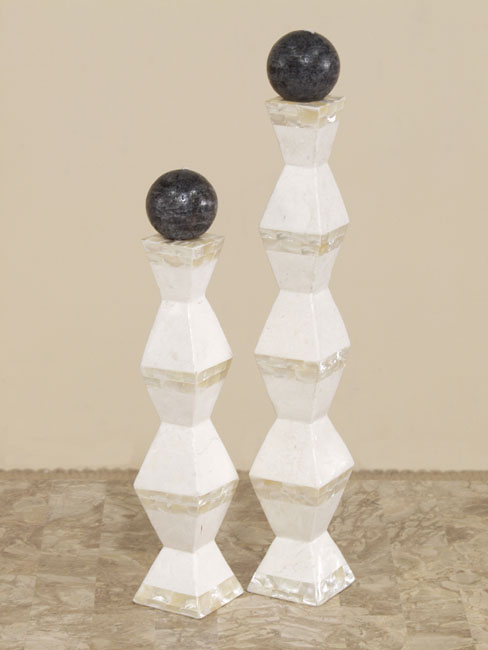 711-0424 - Stretch Candleholder, Tall, White Ivory Stone with Trocca Shell