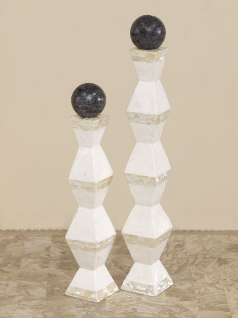 711-0423 - Stretch Candleholder, Short, White Ivory Stone with Trocca Shell