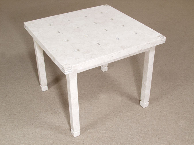 711-8602 - Sea Shell Squares Side Table, White Ivory Stone with Trocca Shell