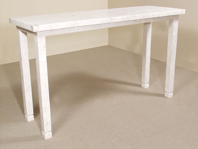 711-8603 - Sea Shell Squares Console Table, White Ivory Stone with Trocca Shell