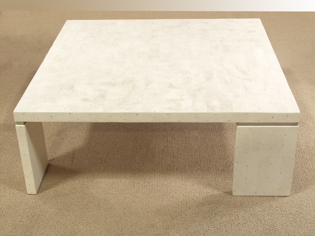 714-4842 - Ultra Slimline Contemporary Cocktail Table, White Ivory Stone/Diamond Trocca/Stainless