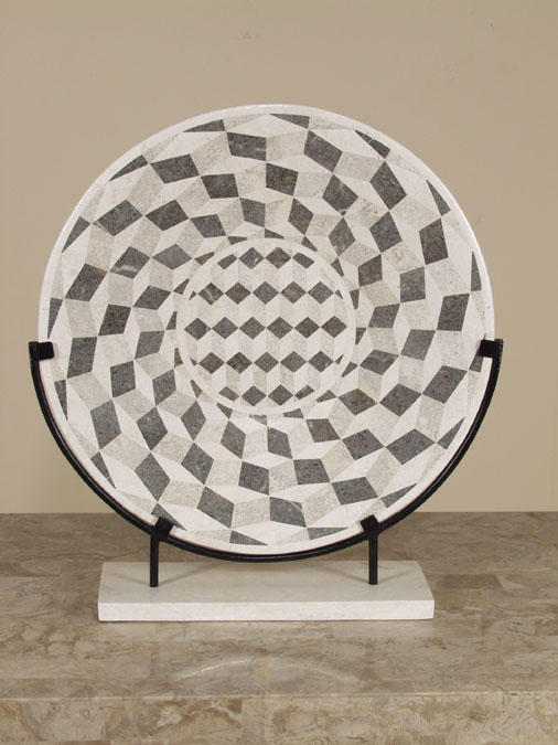 71B-4211 - 19 In. Illusion Plate on Iron Stand, White Ivory Stone/Greystone/Lt. Grey Agate Stone