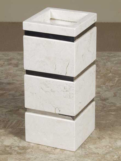 71C-9210 - Square Banded Vase, White Ivory Stone with Stainless Steel