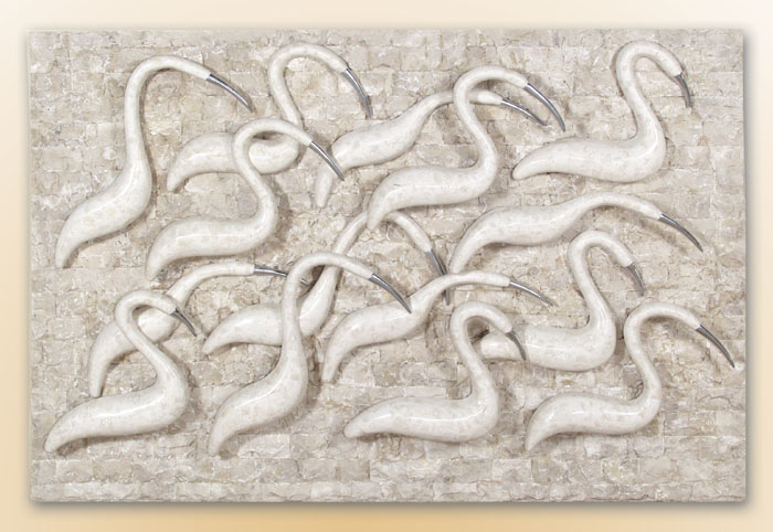 71E-3457 - Birds at the Beach Wall Art, White Ivory Stone with Pewter Beak