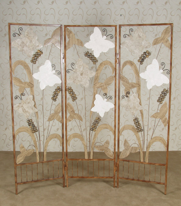 75A-4030 - 3-Panel Butterfly Screen, Cantor Stone/White Ivory Stone/Woodstone/Snakeskin Stone with Iron