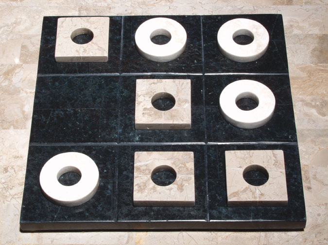 76-3451 - Tic Tac Toe Board Game, Black Stone Board with White Ivory Stone and Cantor Stone Pieces