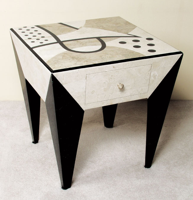 76-6303 - Et cetera Square Side Table with Drawers, Cantor Stone with Black Stone and White Ivory Stone