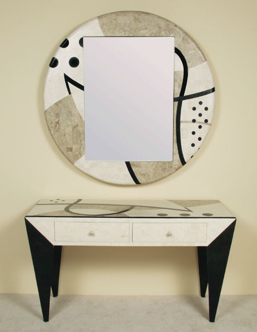 76-6304 - Et cetera Console Table, Straight Edge, Cantor Stone with Black Stone and White Ivory Stone