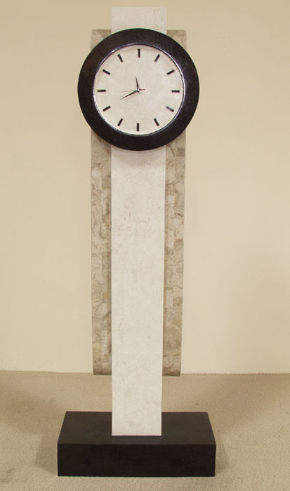 761-6321 - Et cetera Solid Floor Clock, White Ivory  Stone/Black Stone/Cantor Stone/Stainless Steel
