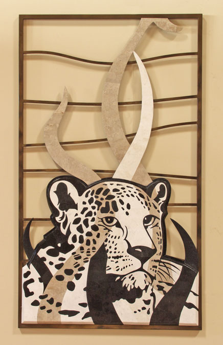 764-3223 - Leopard Wall Art, White Agate Stone/Black Stone/Cantor Stone/White Ivory Stone