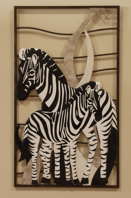 764-3225 - Zebra Wall Art, White Agate/Black Stone/Cantor Stone/White Ivory Stone