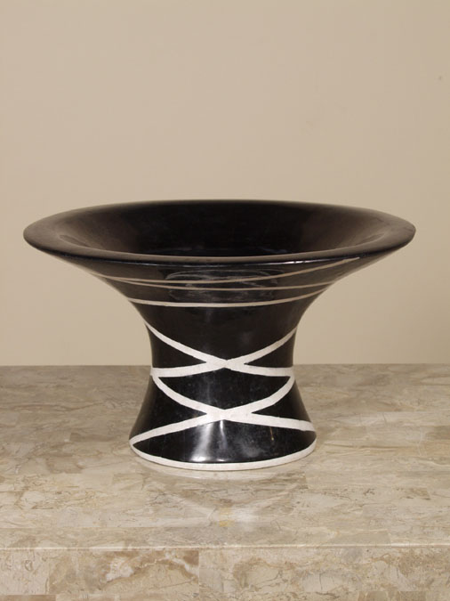 80A-0311 - Belmont Vase, Short, Black Stone with White Ivory Stone