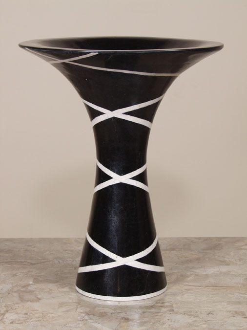 80A-0312 - Belmont Vase, Tall, Black Stone with White Ivory Stone