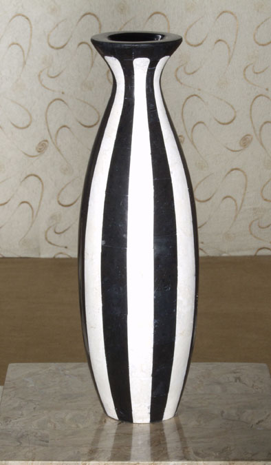 80A-9333 - Roma Vase, White Ivory Stone with Black Stone