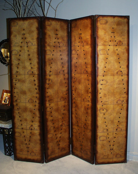 85-7400 - Old World Map 4 Panel Screen Straight Top (formerly #ll-006SPAM)