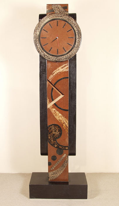 900-6321 - Et cetera Floor Clock, Black Stone with Natural Materials