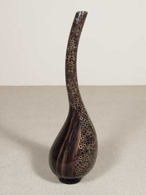 90B-9400 - Swan Vase, Bamboo Circles with Dark and Light Banana Bark Finish (formerly #90B-9420)