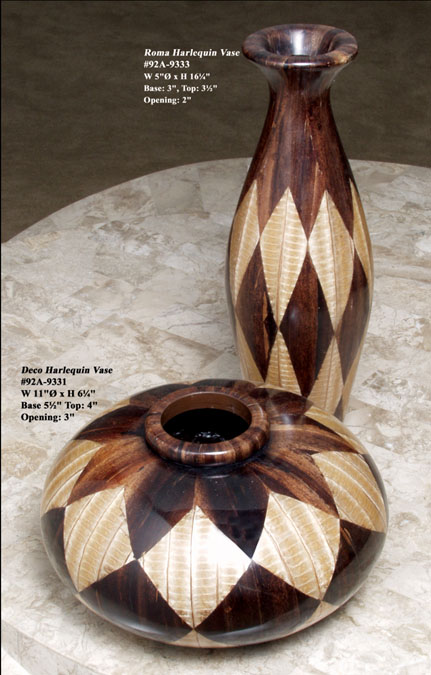 92A-9333 - Roma Harlequin Vase, Dark Banana Bark Inlay with Pea-In-The-Pod Inlay