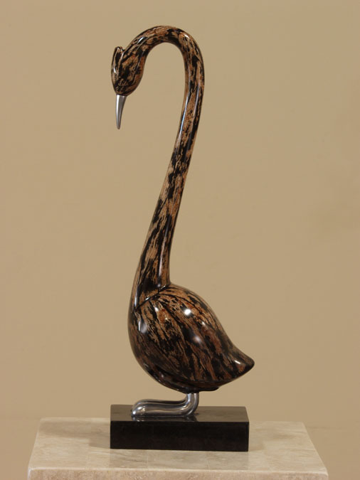 934-9537 - Standing Bird Sculpture, Cotton Husk/Black Stone/Stainless Finish
