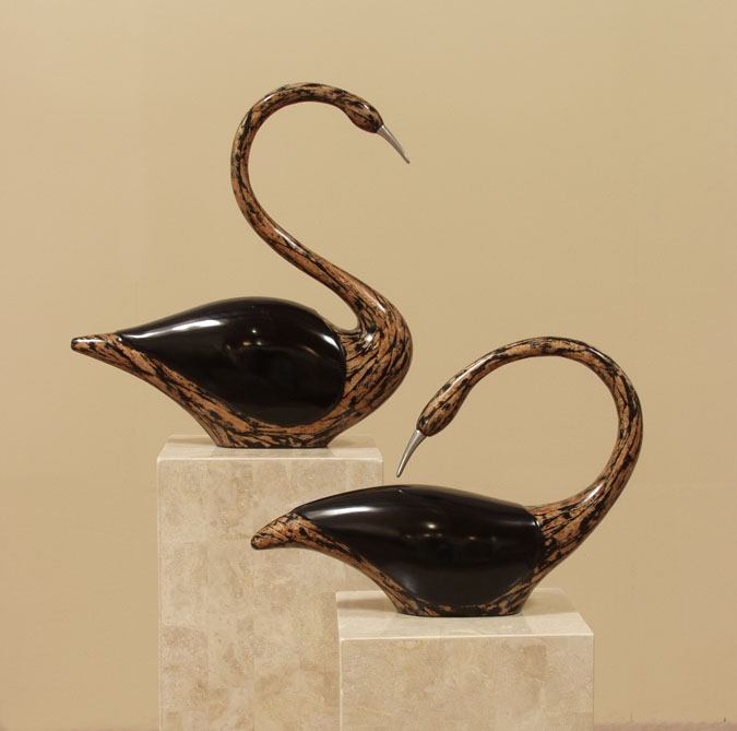 934-9539 - Swan Sculpture - Head Up, Cotton Husk with Black Gloss and Stainless Finish