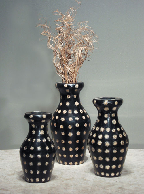 94-0332 - Medium Flower Vase, Solid Cob Slices Inlay with Black Finish