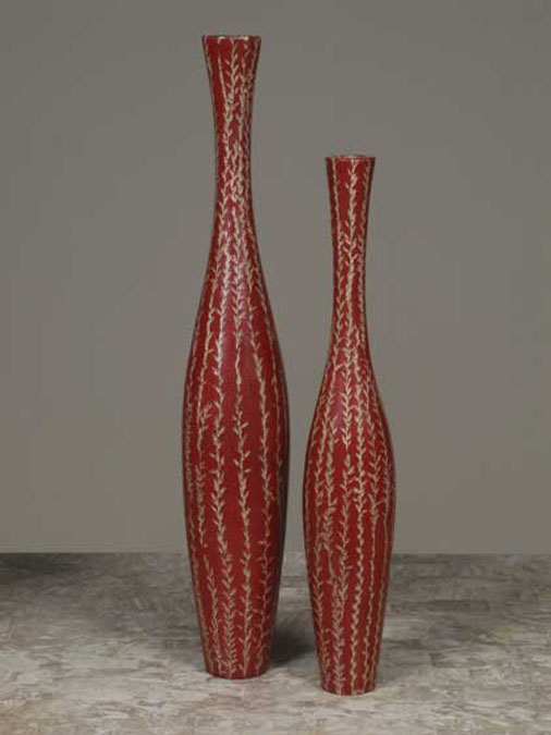 94B-9413 - Vino Vase, Tall, Corn Tassels with Red Finish