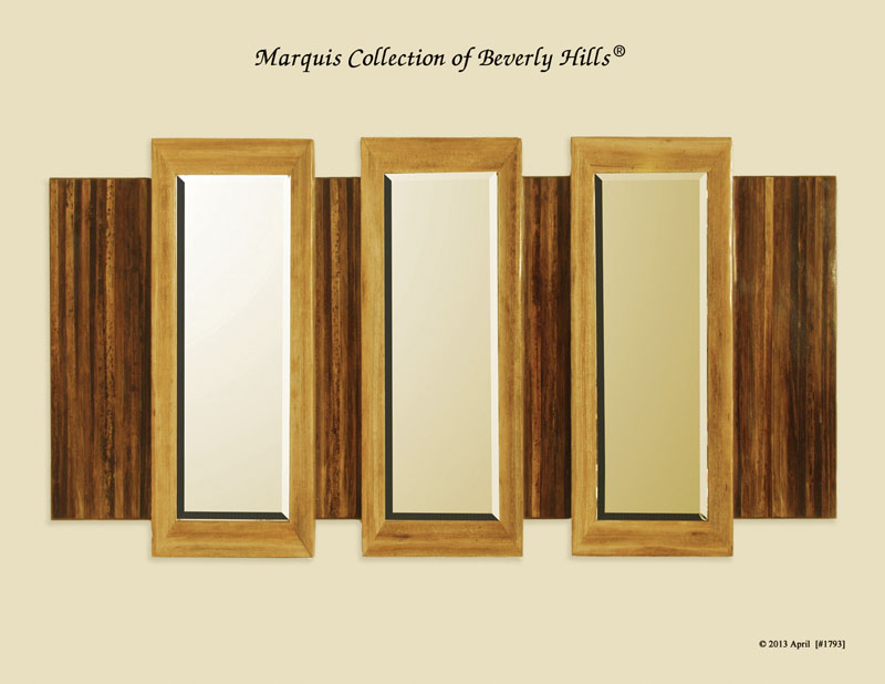 961-1750 - Triple Rectangular Mirror Frame, Dark Banana Bark with Honeycomb Finish