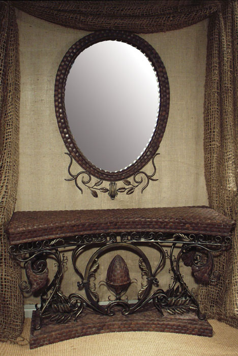 99-1421 - Trumpet Vine Oval Mirror Frame, Solid Coco Shell-mirror included