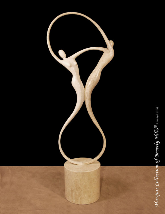 14-9566 - Swing Sculpture, Floor Model, Beige Fossil Stone with White Ivory Stone