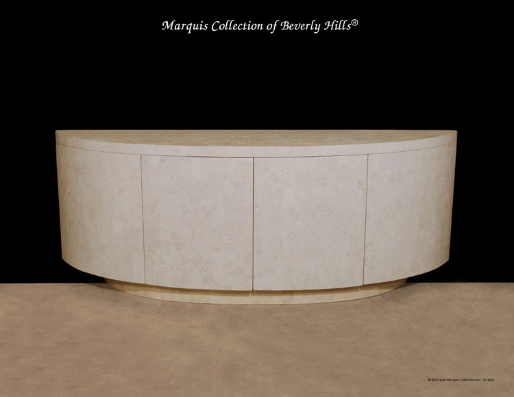 15-8402 - Italia Curved Buffet, White Ivory Stone with Beige Fossil Stone
