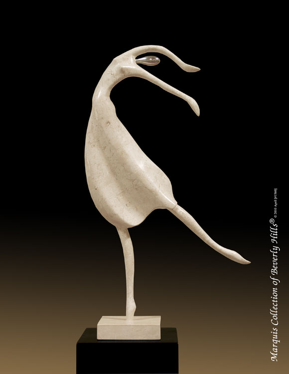 151-9568 - Modern Ballerina Sculpture, White Ivory Stone/Beige Fossil Stone /Stainless Finish