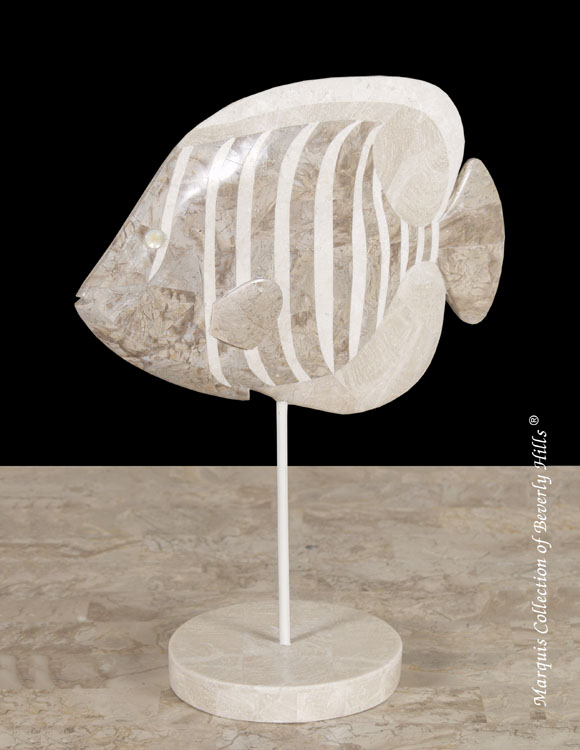 28B-9547 - Nemo Tropical Fish Sculpture, Cantor Stone/Beige Fossil Stone/White Ivory Stone/Chamber Nautilus
